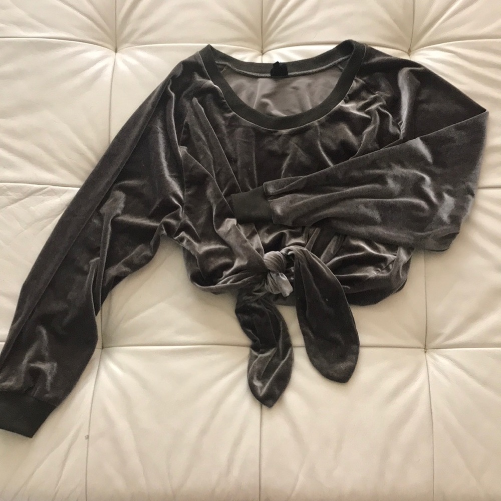 Trendy Oversized Side Tie Crop Velvet Sweater